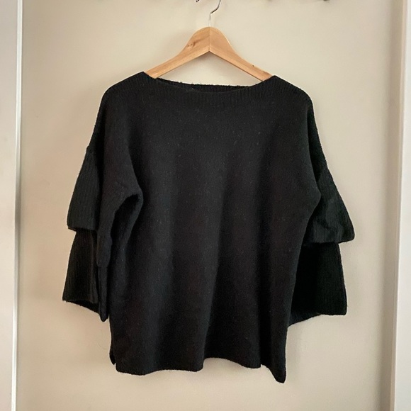MADEWELL Black Tier Sleeve Wool Oversized Sweater - Picture 3 of 9